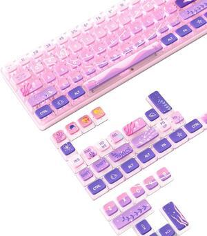 120 Key PBT Pudding Keycap Set ASA Profile with Transluscent PC Layer Dye-Sub Dreamy Sea Theme for 61/84/87/98/100/104Key TKL Cherry MX Gateron Kailh Cross Type Switch ANSI Mechanical Keyboard(Purple)