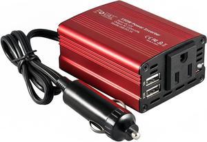 150W Car Power Inverter 12V DC to 110V AC Converter Vehicle Adapter Plug Outlet with 3.1A Dual USB Car Charger for Laptop Computer Red