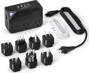 Universal 100V-220V Travel Converter, 250W Travel Voltage Converter for curlers, straighteners, Chargers, Power Plugs with 4 USB Charging Ports and 3 AC Plugs Including A, C, D, G, I, L ,E/F Type