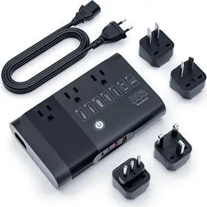 BLACK 500W/350W Universal Travel Adapter Voltage Converter US to Europe, 100% Pure Sine Wave 220v to 110v Converter for European Travel, Perfect for Hair Straightener Curling CPAP Laptop Cell Phone