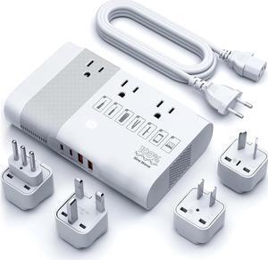 WHITE 500/350W Travel Adapter 220V to 110V Power Voltage Converter 100% Pure Sine Wave, Step Down Transformer for Hair Straightener Curler CPAP Toothbrush Laptop Phone, US to EU/UK/AU/IT/CN Converter