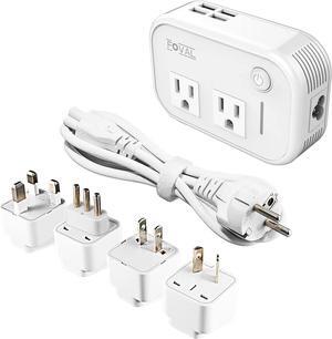 Power Step Down 220V to 110V Travel Voltage Converter International Power Adapter for Hair Straightener/Curling Iron with 4-Port USB Charging US/UK/AU/IT/EU Universal Plug Adapter White