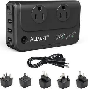 Travel Voltage Converter 220V to 110V Power International Travel Adapter for Hair Straightener/Curling Iron, Universal Power Plug Adapter UK, US, AU, EU, IT, India (Black)