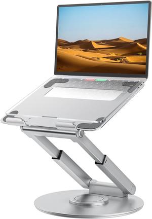 Telescopic Laptop Stand for Desk with 360° Swivel Base, Sit to Stand, Height Adjustable, Portable Riser Holder for Good Posture, Compatible with All Laptops 10-17"-Silver