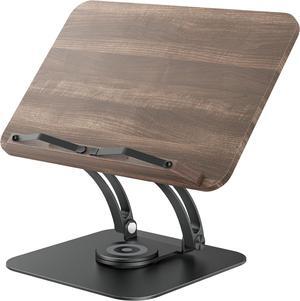 Book Stand for Reading, Adjustable Book Holder with 360° Swivel Base, Foldable Cookbook Stand Recipe Book Holder with Elastic Page Clips for Music Scores, Recipe, Tablet, Laptop-Black
