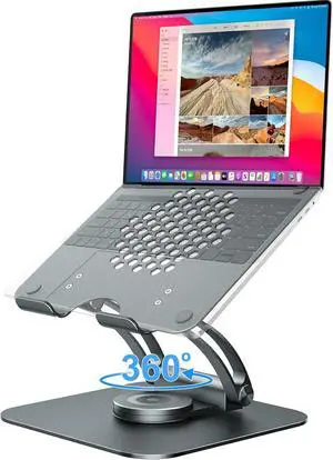 Swivel Laptop Stand for Desk, Adjustable Computer Stand Laptop Holder with 360° Rotating Base, Ergonomic Laptop Riser Compatible with MacBook, Air, Pro, All Laptop 10-16"-Gray