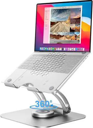 Swivel Laptop Stand for Desk, Adjustable Computer Stand Laptop Holder with 360° Rotating Base, Ergonomic Laptop Riser Compatible with MacBook, Air, Pro, All Laptop 10-16"-Silver
