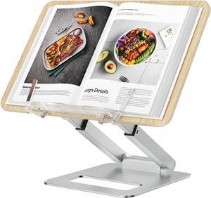 Book Stand for Reading, Telescopic Book Holder, Adjustable Height Pull Out Design Ergonomic Cookbook Stand with Elastic Page Clips Fits All Books