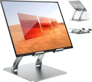 Tablet Holder Stand for iPad, Dual Rod Support Portable Monitor Stand Adjustable Aluminum Desktop Tablet Holder for Computer Desk Office Kindle Stand 2024 iPad 4-15.9" - Silver