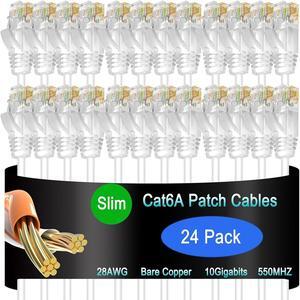 Cat6a Slim Ethernet Patch Cable 0.5 ft (24 Pack), Cat6a Patch Cable for Data Centers, Cat 6 Patch Cable 10G, Network Patch Cables for Home and Enterprise Network -White