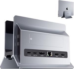 Vertical MacBook Docking Station,  Docking Station for Mac Mini with M.2 NVMe case for MacBook Pro/Air, 4K@60Hz HDMI, 2USB C 10Gbps, SD/TF, 100W PD, RJ45, 2 USB A for Windows Laptops