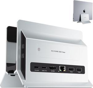 Vertical MacBook Docking Station, Docking Station for Mac Mini with M.2 NVMe case for MacBook Pro/Air, 4K@60Hz HDMI, 2USB C 10Gbps, SD/TF, 100W PD, RJ45, 2 USB A for Windows Sliver