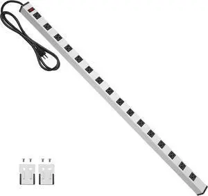 Long Metal 16 Outlet Power Strip, Wide Spaced Garage Industrial Heavy Duty Power Strip with 10 FT Cord 15A, 125V, 1875W-Silver