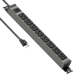 Heavy Duty Power Strip Wall Mount, 20 Amp Surge Protector 1200J Metal 8 Outlet Under Desk Mounted 20A, Garage Power Bar Table Socket Industrial Outlets 6-20R T-Slot, 10FT 12AWG Extension Cord