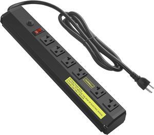 Heavy Duty Metal Power Strip 20 Amp, High Amp Surge Protector 6 Outlet, 20A Power Strips Workshop Industrial Outlets Wide Spaced 6-20R T-Slot with Circuit Breaker, 12 Gauge Extension Cord 15ft