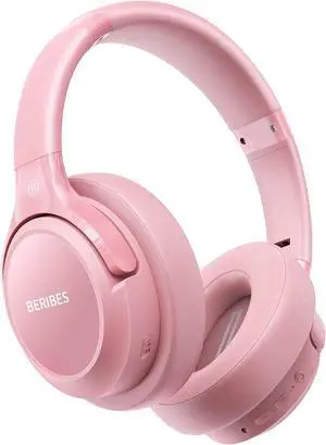 Bluetooth Wireless Headphones Over Ear,65H Playtime and 6 EQ Music Modes with Microphone, HiFi Stereo Foldable Lightweight Headset, Deep Bass for Home Office Cellphone PC Etc.(Pink)