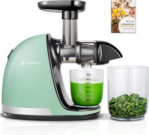 Slow Juicer, Masticating Juicer Machines with Reverse Function, Cold Press Juicer with Brush, Recipes for High Nutrient Fruits and Vegetables, Green(Updated)