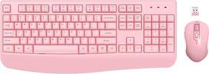 Wireless Keyboard and Mouse Combo, 2.4G Full-Sized Ergonomic Computer Keyboard with Wrist Rest and 3 Level DPI Adjustable Wireless Mouse for Windows, Mac OS Desktop/Laptop/PC (Pink) (Full Pink)