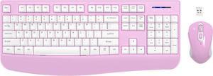 Wireless Keyboard and Mouse Combo, 2.4G Full-Sized Ergonomic Computer Keyboard with Wrist Rest and 3 Level DPI Adjustable Wireless Mouse for Windows, Mac OS Desktop/Laptop/PC(/PINK/White)