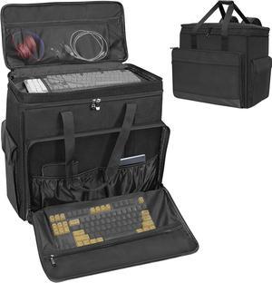 Double Layer Computer Tower Carrying Case Desktop Computer Travel Storage Bag for PC Chassis, Keyboard, Cable, Mouse and Accessories, Bag Only (Black)