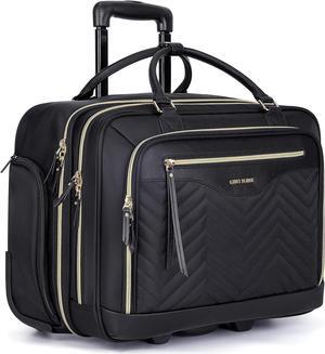Rolling Laptop Bag, 17.3 inch Rolling Briefcase for Women, Computer Bag with Wheels, Overnight Roller Bag for Carry on Travel Work Business, Black