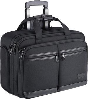 Rolling Laptop Bag Premium Rolling Briefcase Fits Up to 17.3 Inch Laptop Water-Repellent Overnight Rolling Computer Bag with RFID Pockets for Travel/Business/Men/Women-Black