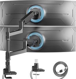 Dual Monitor Arm for Ultrawide Heavy Duty Curved Monitor Stacking, Fits 17-49 Inch, Vertical Gas Spring Double Monitor Mount with USB, Adjustable Dual Monitor Mount for Desk, Black