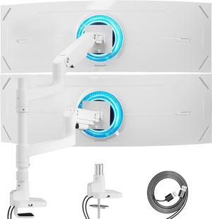 Dual Monitor Arm for Ultrawide Heavy Duty Curved Monitor Stacking, Fits 17-49 Inch, Vertical Gas Spring Double Monitor Mount with USB, Adjustable Dual Monitor Mount for Desk, White