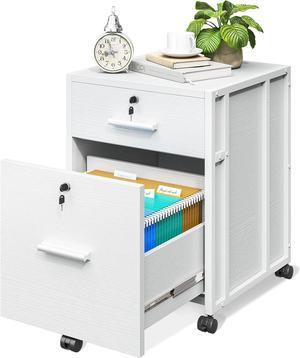 File Cabinet for Home Office, Fully Assembled Filing Cabinet with Lock, 2 Drawer Office File Cabinet, Rolling File Cabinet for A4/Letter File, Small Cabinet with Desk Drawer, White
