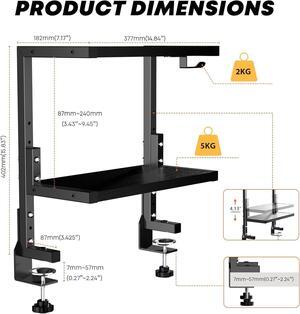 15 inch Clamp on Desk Shelf, 2 Tier Shelving Unit Above or Below Desk, Customizable Space Desk Storage Tray for Gaming Devices, Table Accessories and More, Black