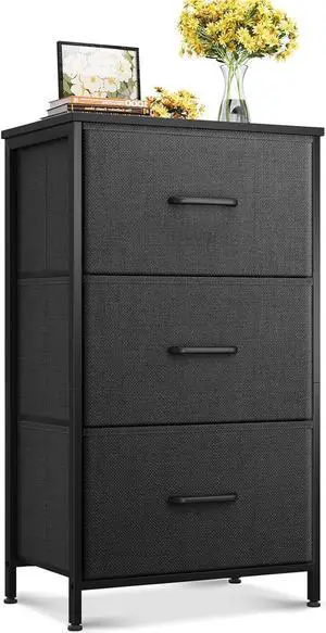 Dresser for Bedroom Nightstand Small Dresser Chest of Drawers End Table for Living Room, Closet Dresser with 3 Storage Drawers Organizer Clothes, Black