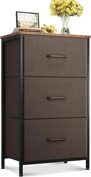 Dresser for Bedroom Nightstand Small Dresser Chest of Drawers End Table for Living Room, Closet Dresser with 3 Storage Drawers Organizer Clothes, Brown