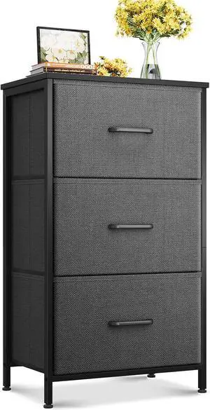 Dresser for Bedroom Nightstand Small Dresser Chest of Drawers End Table for Living Room, Closet Dresser with 3 Storage Drawers Organizer Clothes, Dark Grey