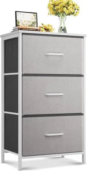 Dresser for Bedroom Nightstand Small Dresser Chest of Drawers End Table for Living Room, Closet Dresser with 3 Storage Drawers Organizer Clothes, Light Grey