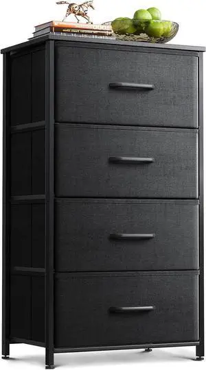Dresser for Bedroom with 4 Storage Drawers, Small Dresser Chest of Drawers Fabric Dresser with Sturdy Steel Frame, Black