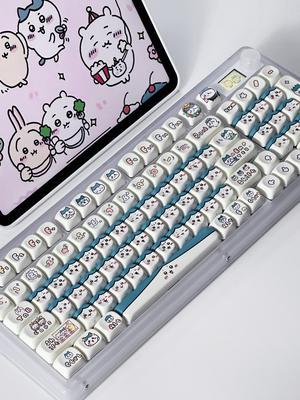 PBT Keycaps - MOA Keycaps, 131 Keys Chiikawa Usagi Keycaps, Dye-Sublimation Cute Keycaps MOA Profile Kawaii Custom Keycaps for Cherry Gateron MX Switches Mechanical Keyboard (Keycaps Only) - Blue