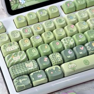 Matcha Rabbit - PBT Keycaps Set XOA Profile Cute Round Keycaps 131 Keys Custom Dye-Sublimation Keyboard Keycaps for 60% 65% 70% 75% 100% Cherry Gateron MX Switches Mechanical Keyboards (Keycaps Only)