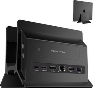 Vertical MacBook Docking Station, Docking Station for Mac Mini with M.2 NVMe case for MacBook Pro/Air, 4K@60Hz HDMI, 2USB C 10Gbps, SD/TF, 100W PD, RJ45, 2 USB A for Windows Black