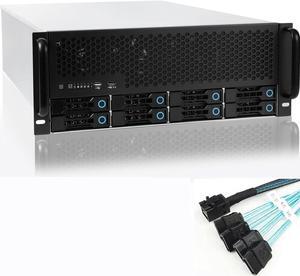 4U Rackmount Server Chassis 8bay 12Gbps Swappable SATA/SAS Drive Bays SFF-8643 Backplane Include Minisas to SATA Cables