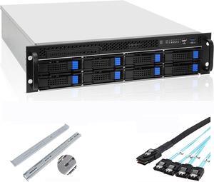 2U Server case 6Gbps hot swap 8 x3.5 Bays M-ATX/Mini-ITX Depth 21.5" Support ATX PSU, Include Sliding Rail and Minisas to SATA Cables