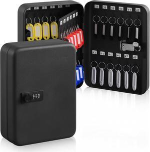 Key Cabinet Wall Mount,Locking Key Organizer,Key Storage Lock Box with Code,Key Management with Combination Lock,48 Key Hooks & Tags Key Lab,10"x7"x3" inch,Black