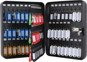 Key Cabinet Wall Mount,Locking Key Organizer,Key Storage Lock Box with Code,Key Management with Combination Lock,100 Key Hooks & Tags Key Lab,11.8"x9.4"x3.1" inch,Black