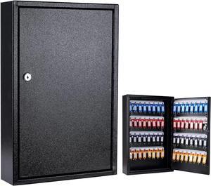 Key Box Wall Mount 64 Position Metal Locking Key Cabinet Organizer with Key Tags Key Safe Security Storage Lockbox Holder for Valets, Hotels, Car and House Keys, Key Keeper Box - Black