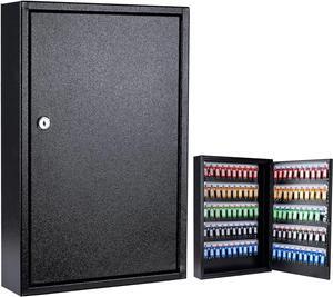 Key Box Wall Mount 100 Position Metal Locking Key Cabinet Organizer with Key Tags Key Safe Security Storage Lockbox Holder for Valets, Hotels, Car and House Keys, Key Keeper Box - Black