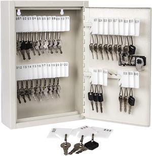 Key Storage Lock Box with Code,Locking Key Cabinet,40 Key Management Wall Mount with Combination Lock,Key Hooks & Tags Key Labels, 2.5" D x 8.1" W x 12.1" H (White,40 Key)