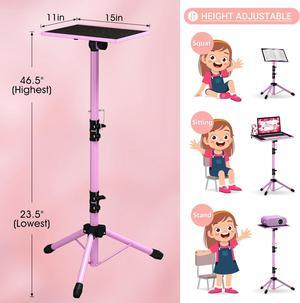 Pink Projector Stand Tripod 23.5" - 46.5", Laptop Tripod Stand Height Adjustable with Gooseneck Phone Holder, Laptop Floor Stand for Office, Home, Stage, Studio, DJ Racks