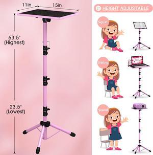 Pink Projector Stand Tripod, Laptop Tripod Stand Adjustable Height 23.5" - 63.5" with Gooseneck Phone Holder, Laptop Floor Stand for Office, Home, Stage, Studio, DJ Racks Musical Instruments