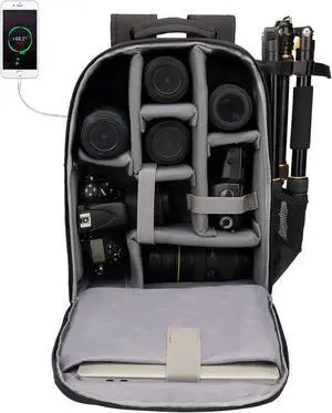 Camera Backpack Bag with Laptop Compartment 15.6" for DSLR/SLR Mirrorless Camera Waterproof, Camera Case Compatible for Sony Canon Nikon Camera and Lens Tripod Accessories Black
