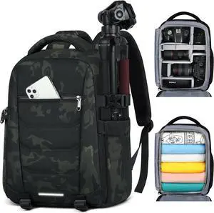 Camera Bag Backpack Professional for DSLR SLR Mirrorless Camera Waterproof Camera Laptop Backpack 14 Inch with Rain Cover Anti Theft Travel Camera Case Large Capacity Photography Backpack Camouflage