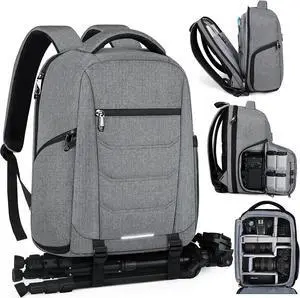Camera Bag Backpack Professional for DSLR SLR Mirrorless Camera Waterproof Camera Laptop Backpack 14 Inch with Rain Cover Anti Theft Travel Camera Case Large Capacity Photography Backpack Gray